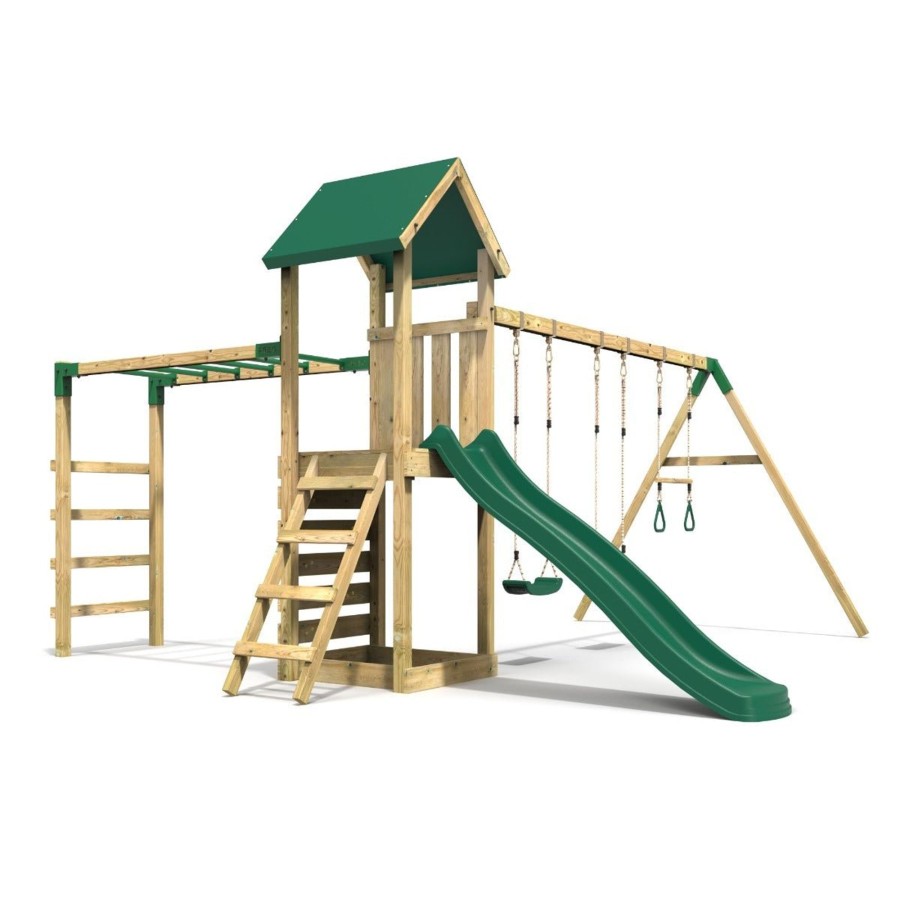 Climbing Frames OutdoorToys Climbing Frames With Rock Walls | Rebo Adventure Wooden Climbing Frame With Monkey Bar, Swings & Slide - Pelion