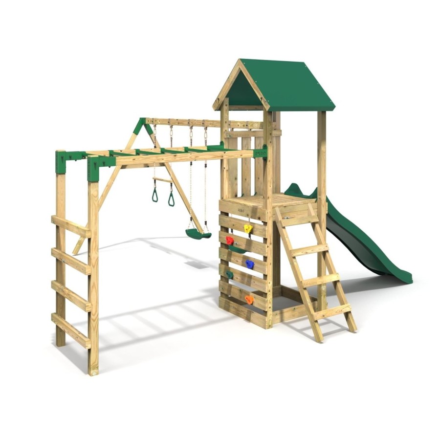 Climbing Frames OutdoorToys Climbing Frames With Rock Walls | Rebo Adventure Wooden Climbing Frame With Monkey Bar, Swings & Slide - Pelion