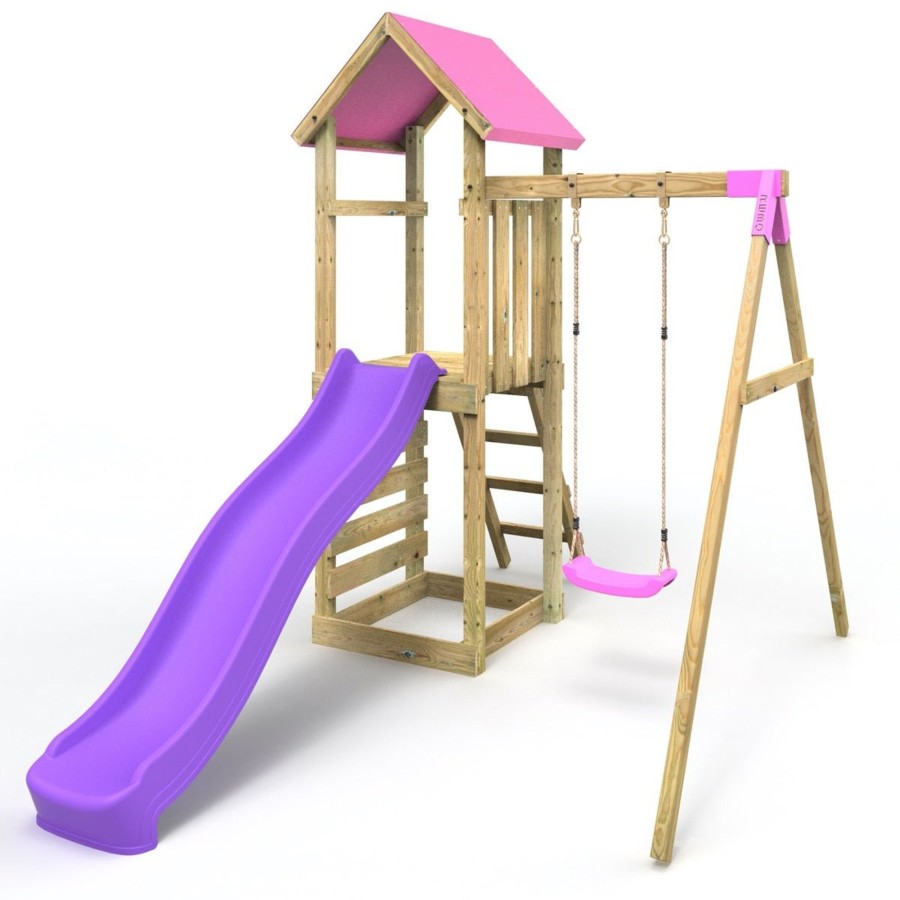 Climbing Frames OutdoorToys Climbing Frames With Rock Walls | Rebo Adventure Wooden Climbing Frame, Swing Set And Slide - Rushmore Pink