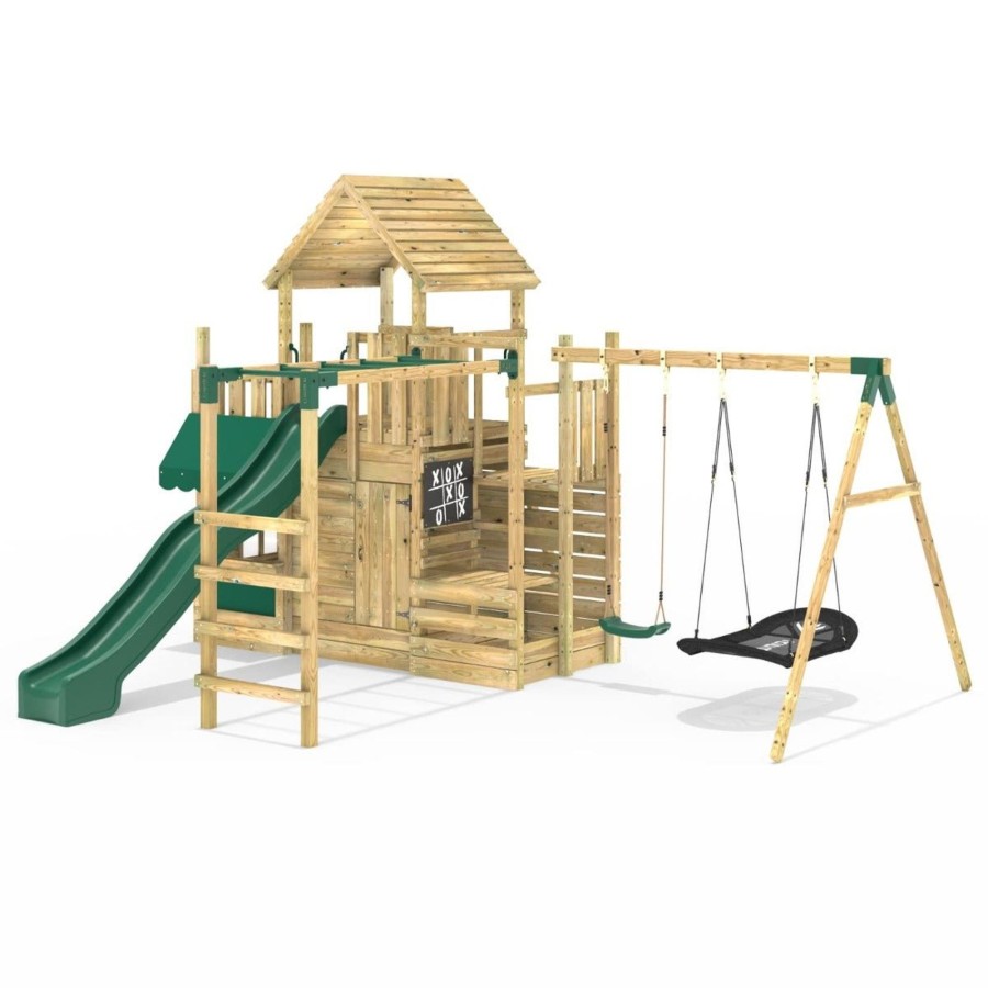 Climbing Frames OutdoorToys Climbing Frames With Rock Walls | Rebo Modular Wooden Climbing Frame Playset - M25 Swings, Monkey Bars & Den