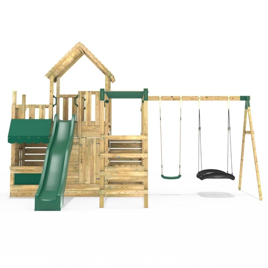 Climbing Frames OutdoorToys Climbing Frames With Rock Walls | Rebo Modular Wooden Climbing Frame Playset - M25 Swings, Monkey Bars & Den