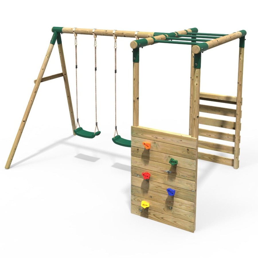 Swings OutdoorToys Wooden Swings | Rebo Wooden Garden Swing Set With Monkey Bars - Venus Green