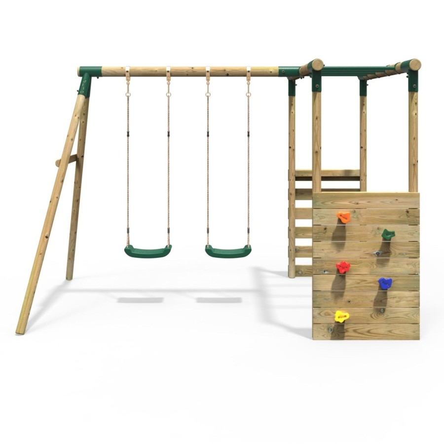 Swings OutdoorToys Wooden Swings | Rebo Wooden Garden Swing Set With Monkey Bars - Venus Green