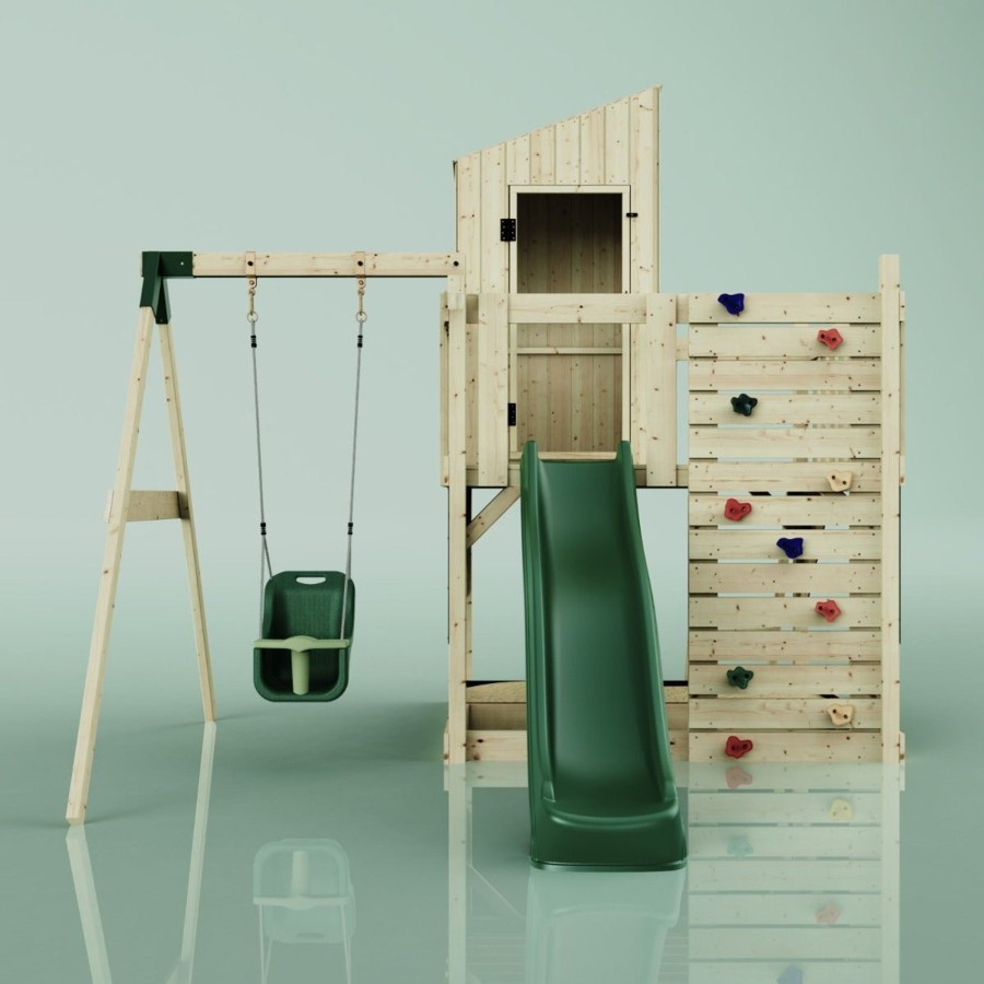 Playhouses OutdoorToys Playhouses With Slides And Swings | Polarplay Kids Climbing Tower & Playhouse - Swing Helka Green