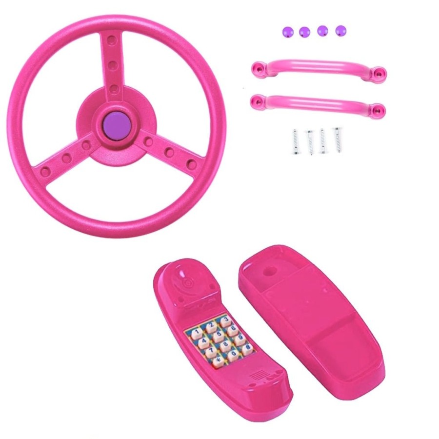 Climbing Frames OutdoorToys Accessories & Addons | Rebo Steering Wheel, Telephone And Handgrips - Pink