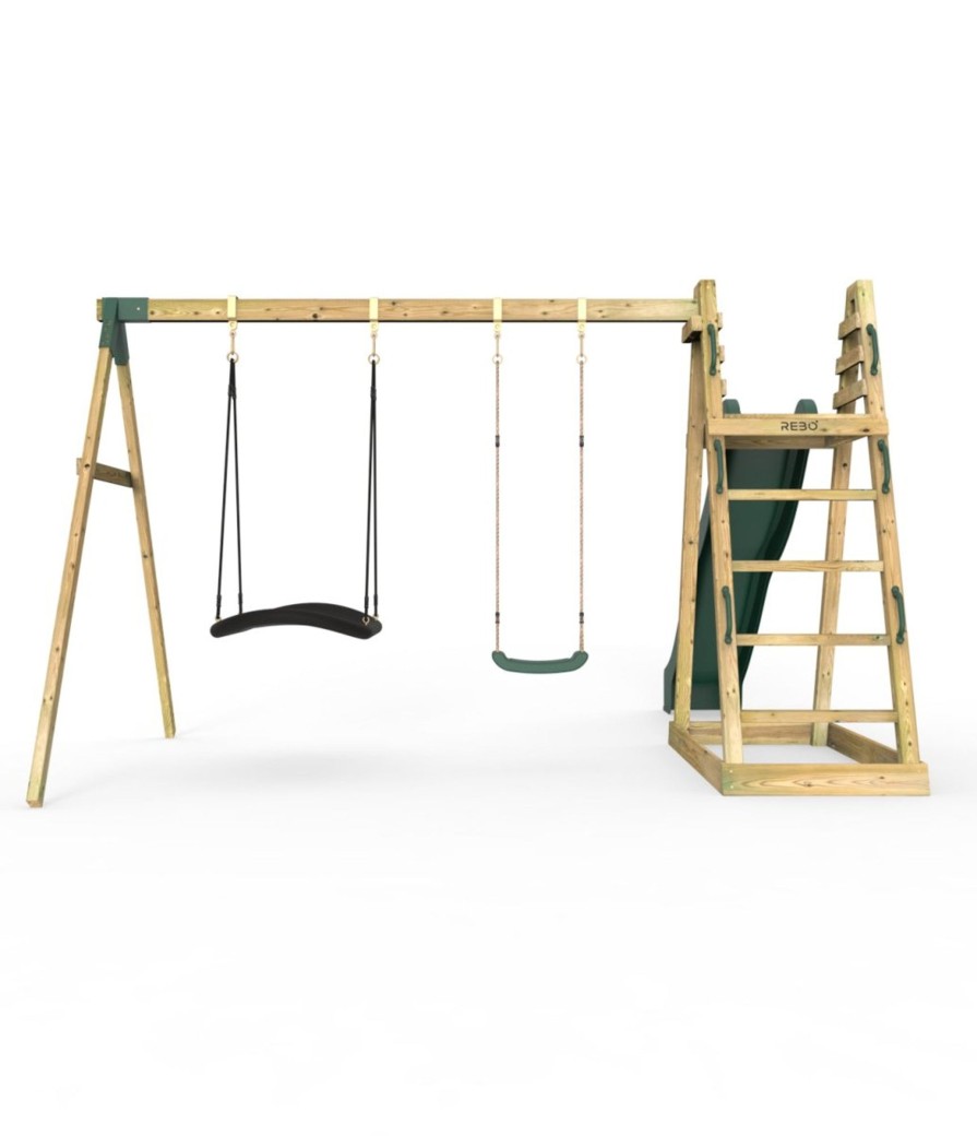 Climbing Frames OutdoorToys Pyramid Climbing Frames | Rebo Wooden Pyramid Activity Frame With Swings & 10Ft Water Slide - Horseshoe