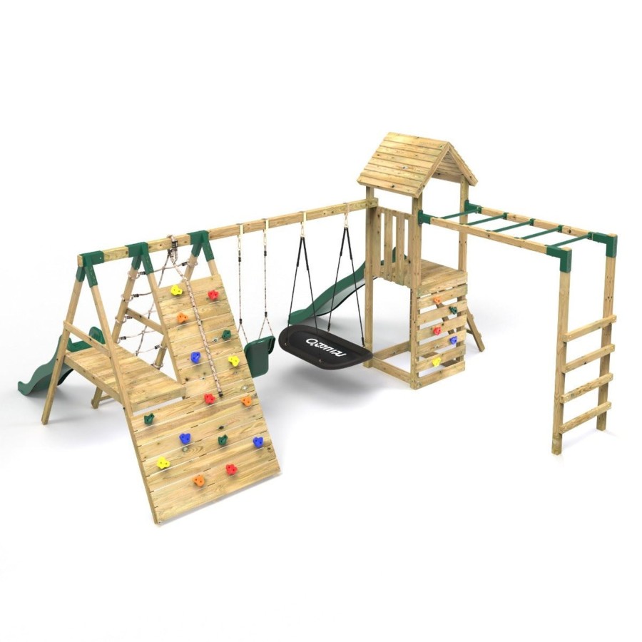 Climbing Frames OutdoorToys Climbing Frames With Rock Walls | Rebo Wooden Climbing Frame With Swings, 2 Slides, Up & Over Climbing Wall And Monkey Bars - Cairngorm