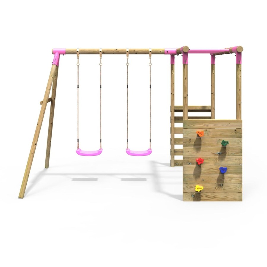 Swings OutdoorToys Wooden Swings | Rebo Wooden Garden Swing Set With Monkey Bars - Venus Pink