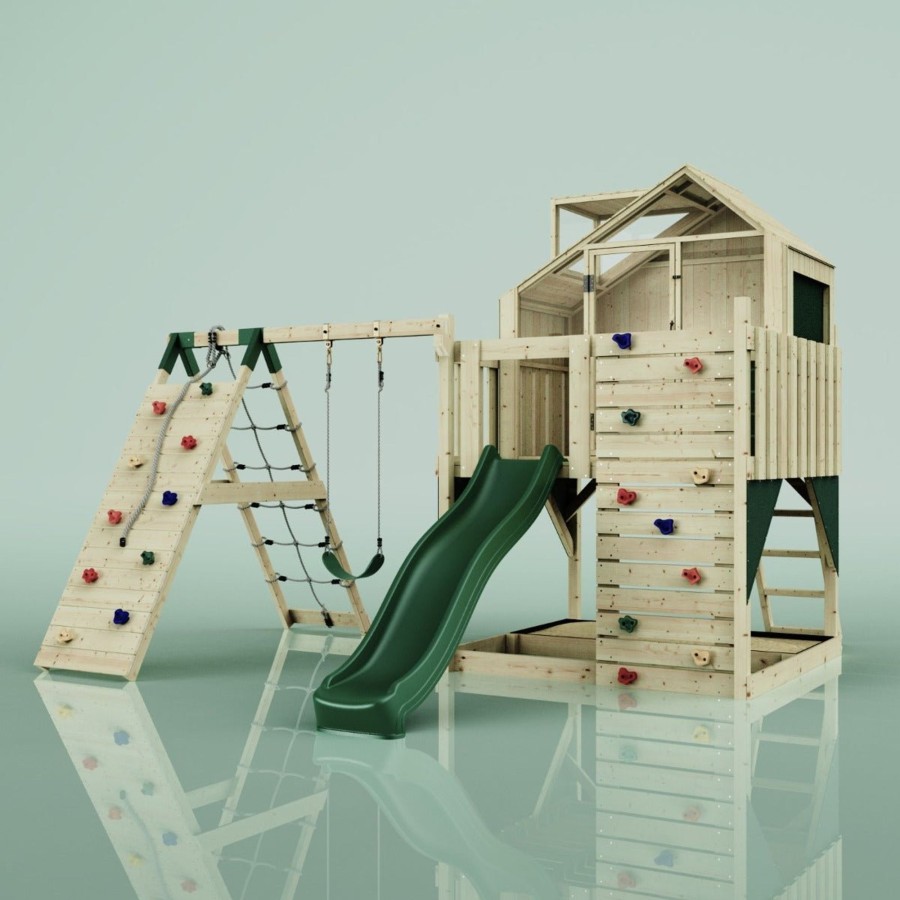 Playhouses OutdoorToys Playhouses With Slides And Swings | Polarplay Kids Climbing Tower & Playhouse Climb & Swing Ragna Green