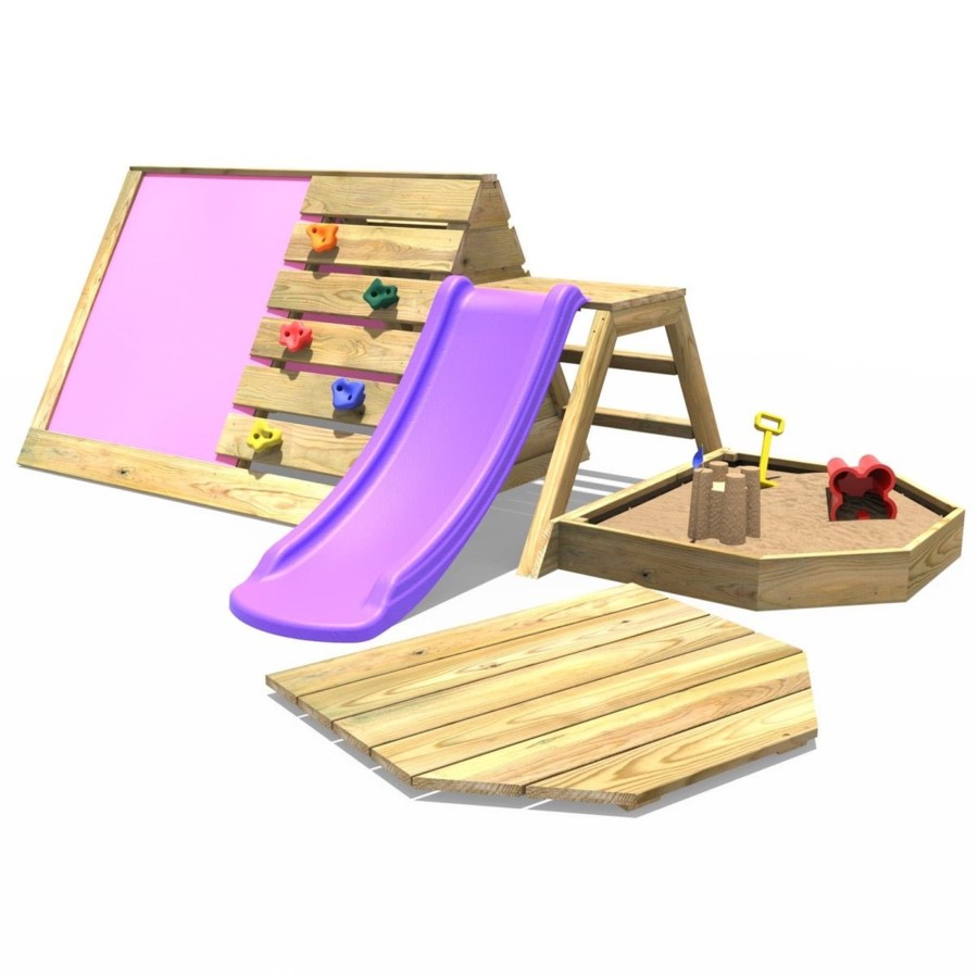 Climbing Frames OutdoorToys Pyramid Climbing Frames | Rebo Mini Wooden Climbing Pyramid Adventure Playset Sandpit, Den & Slide - Pink