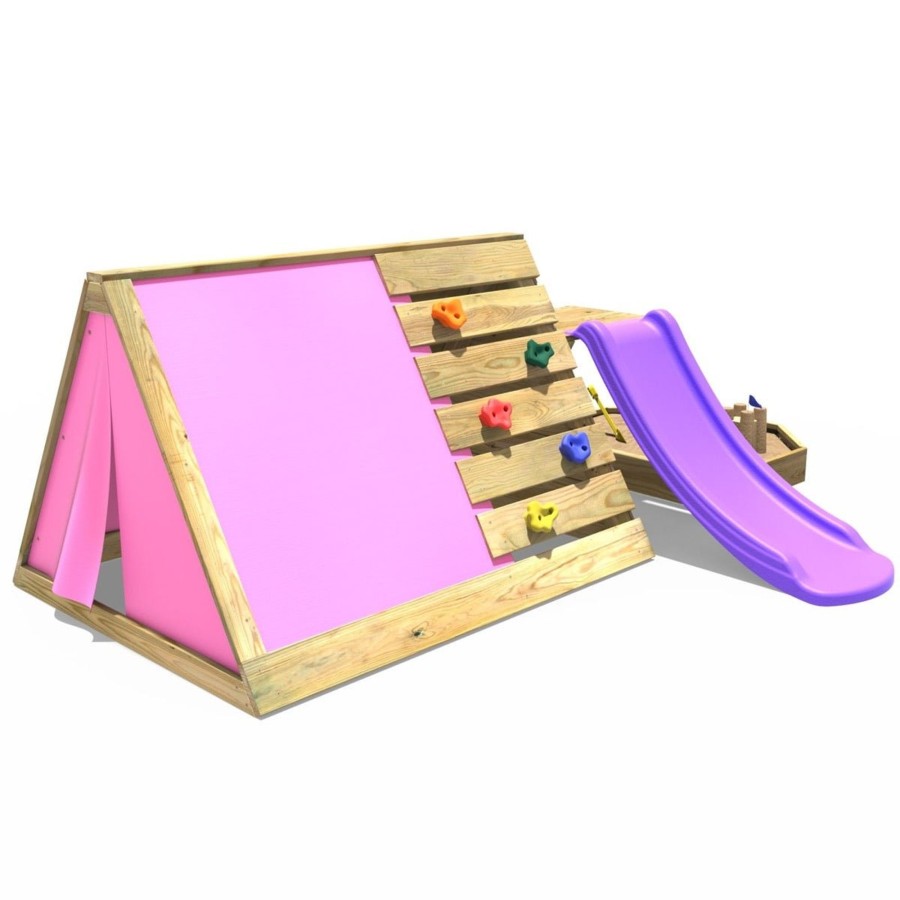 Climbing Frames OutdoorToys Pyramid Climbing Frames | Rebo Mini Wooden Climbing Pyramid Adventure Playset Sandpit, Den & Slide - Pink