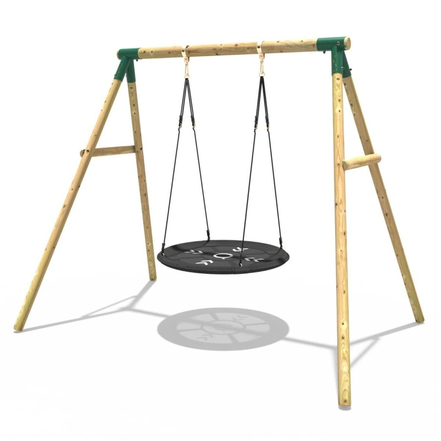 Swings OutdoorToys Wooden Swings | Rebo Wooden Garden Single Round Net Swing Set - Mercury