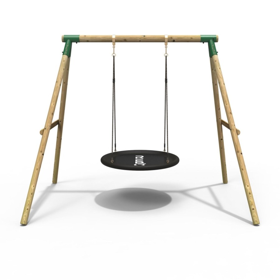 Swings OutdoorToys Wooden Swings | Rebo Wooden Garden Single Round Net Swing Set - Mercury