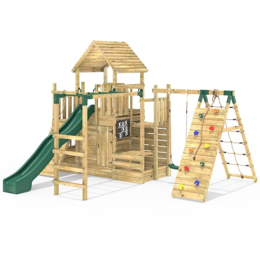 Climbing Frames OutdoorToys Climbing Frames With Rock Walls | Rebo Modular Wooden Climbing Frame Playset - M26 Swings, Monkey Bars & Den