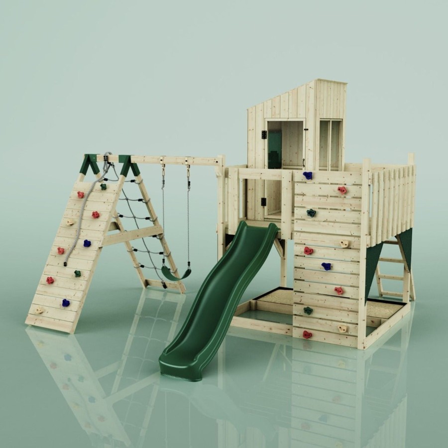 Playhouses OutdoorToys Playhouses With Slides And Swings | Polarplay Kids Climbing Tower & Playhouse Climb & Swing Tyra Green