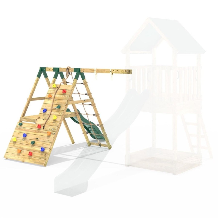 Climbing Frames OutdoorToys Accessories & Addons | Rebo Single Swing With Climbing Wall + Deck Slide Extension For 1.5M Platform Modular Tower