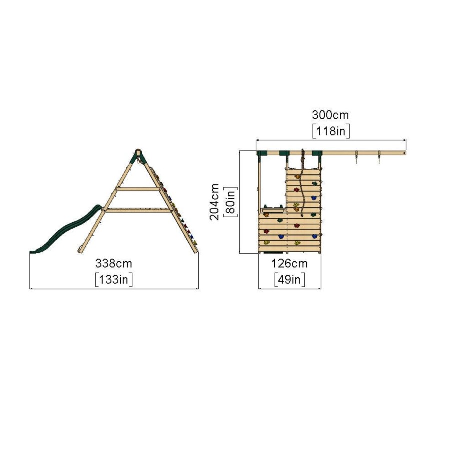 Climbing Frames OutdoorToys Accessories & Addons | Rebo Single Swing With Climbing Wall + Deck Slide Extension For 1.5M Platform Modular Tower