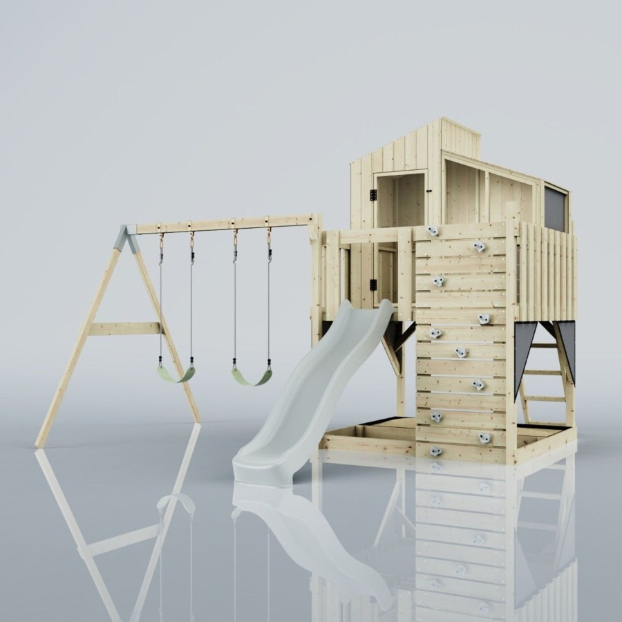 Playhouses OutdoorToys Playhouses With Slides And Swings | Polarplay Kids Climbing Tower & Playhouse Swing Geir Mist