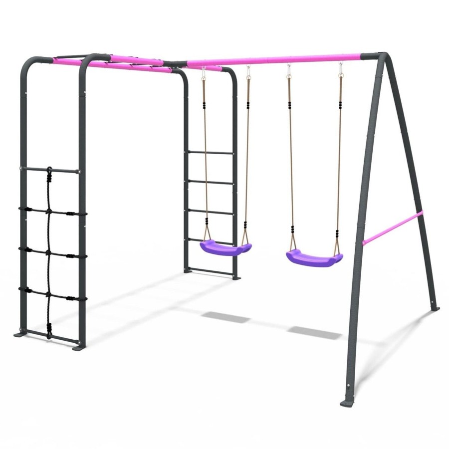 Swings OutdoorToys Swings With MonOnline Bars | Rebo Steel Series Metal Swing Set With Monkey Bars - Double Swing Pink