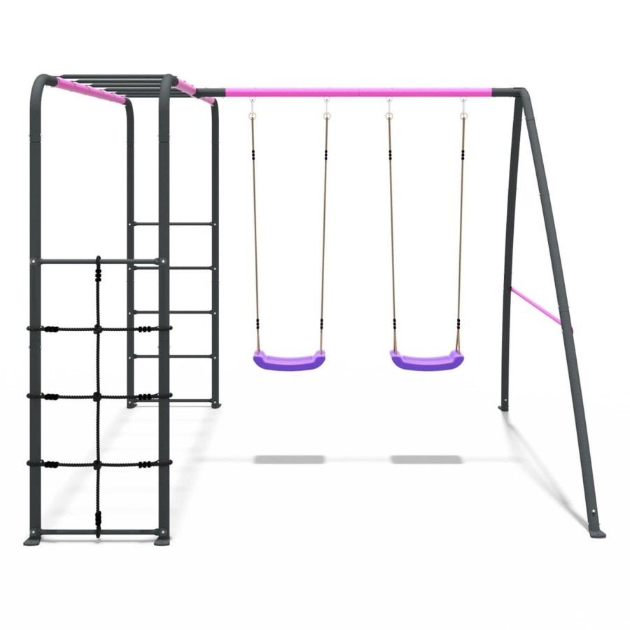 Swings OutdoorToys Swings With MonOnline Bars | Rebo Steel Series Metal Swing Set With Monkey Bars - Double Swing Pink