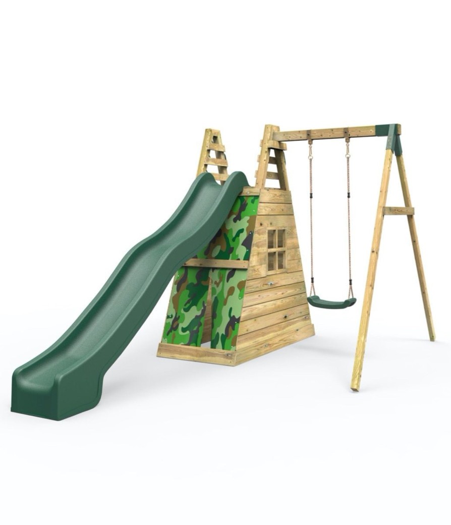 Climbing Frames OutdoorToys Pyramid Climbing Frames | Rebo Wooden Pyramid Activity Frame With Swings & 10Ft Water Slide - Mystic