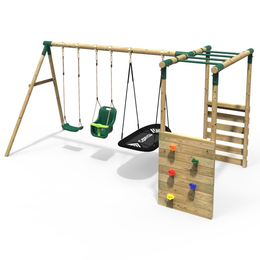 Swings OutdoorToys Wooden Swings | Rebo Wooden Garden Swing Set With Monkey Bars - Halley Green