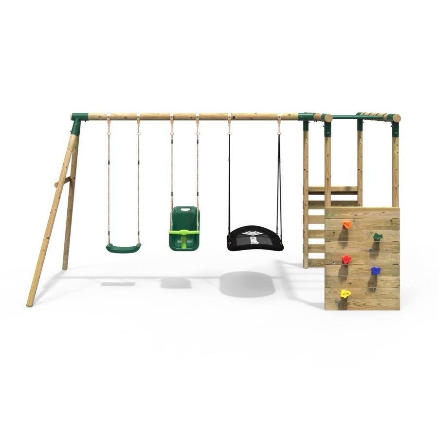 Swings OutdoorToys Wooden Swings | Rebo Wooden Garden Swing Set With Monkey Bars - Halley Green