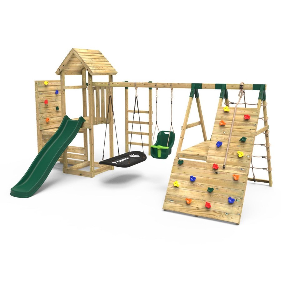 Climbing Frames OutdoorToys Climbing Frames With Rock Walls | Rebo Wooden Climbing Frame With Vertical Rock Wall, Swing Set And Slides - Cairngorm+