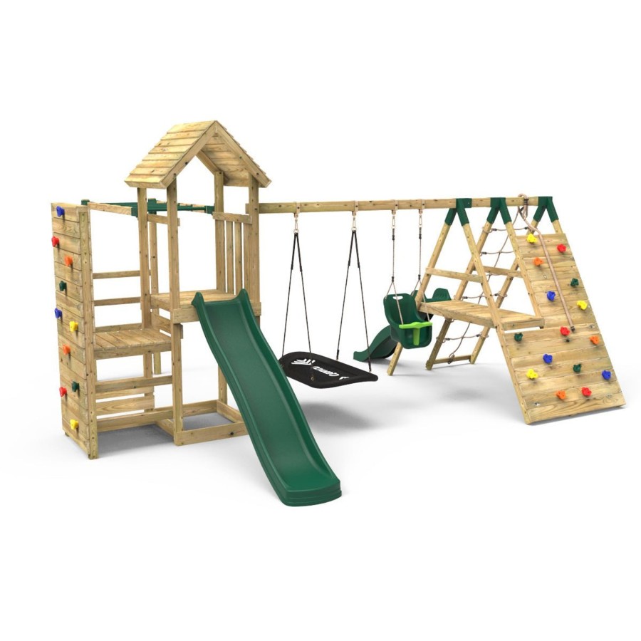 Climbing Frames OutdoorToys Climbing Frames With Rock Walls | Rebo Wooden Climbing Frame With Vertical Rock Wall, Swing Set And Slides - Cairngorm+