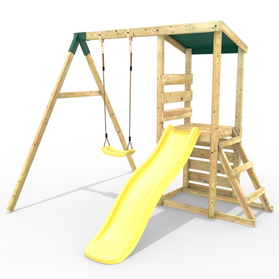 Climbing Frames OutdoorToys Climbing Frames With Rock Walls | Rebo Limited Edition Wooden Climbing Frame Tower With Swing And 6Ft Slide - Yellow