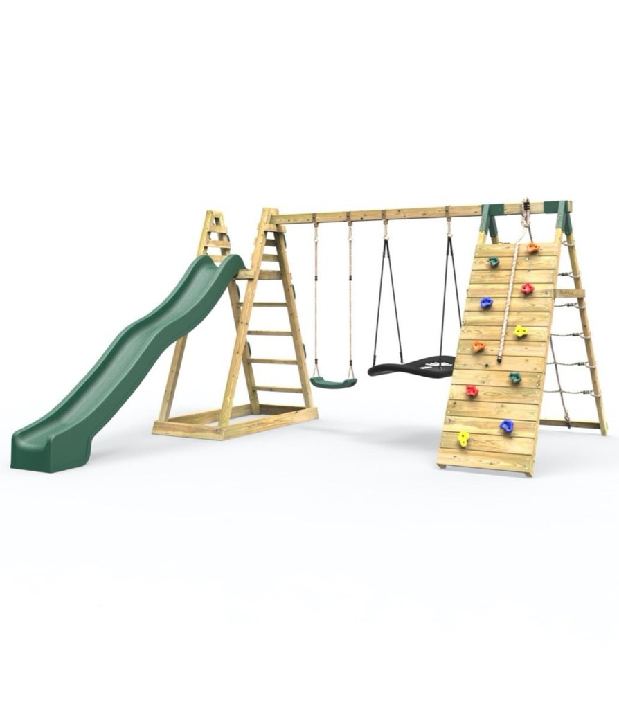 Climbing Frames OutdoorToys Pyramid Climbing Frames | Rebo Wooden Pyramid Climbing Frame With Swings & 10Ft Water Slide - Horseshoe