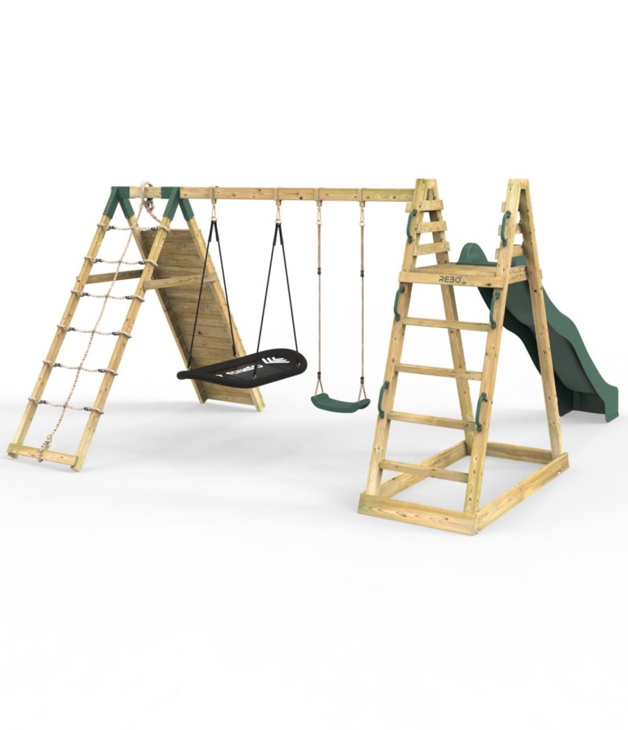 Climbing Frames OutdoorToys Pyramid Climbing Frames | Rebo Wooden Pyramid Climbing Frame With Swings & 10Ft Water Slide - Horseshoe