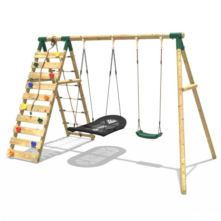 Swings OutdoorToys Wooden Swings | Rebo Wooden Swing Set With Up And Over Climbing Wall - Sage Green