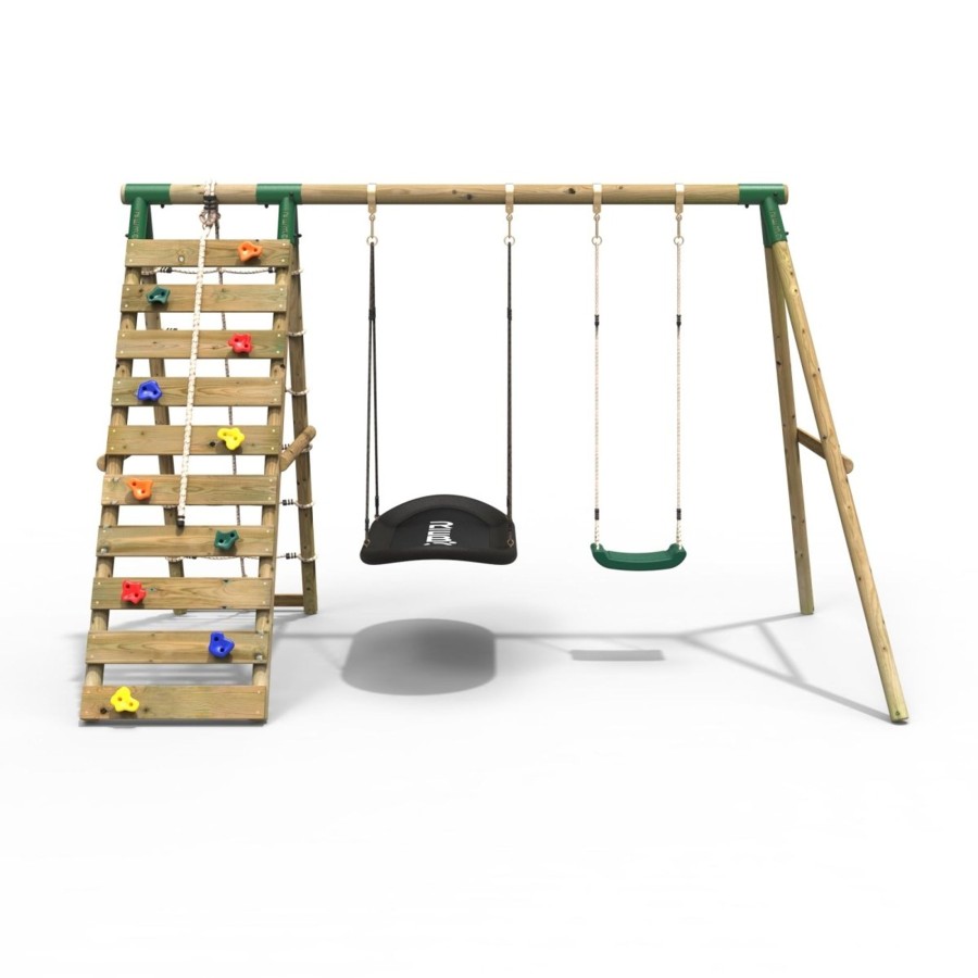 Swings OutdoorToys Wooden Swings | Rebo Wooden Swing Set With Up And Over Climbing Wall - Sage Green