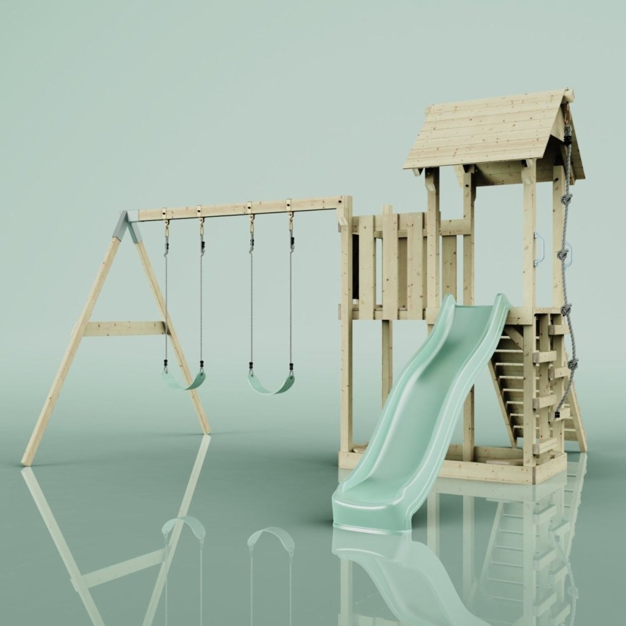 Climbing Frames OutdoorToys Climbing Frames With Swings | Polarplay Balcony Tower Kids Wooden Climbing Frame - Swing Elof Sage