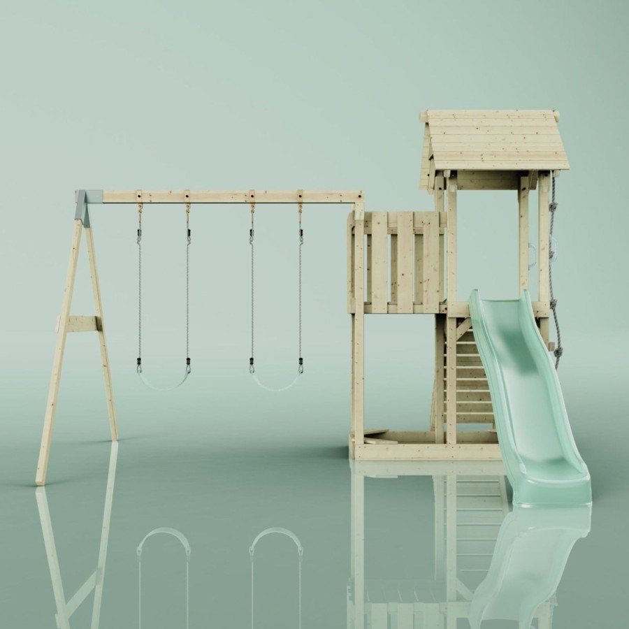 Climbing Frames OutdoorToys Climbing Frames With Swings | Polarplay Balcony Tower Kids Wooden Climbing Frame - Swing Elof Sage