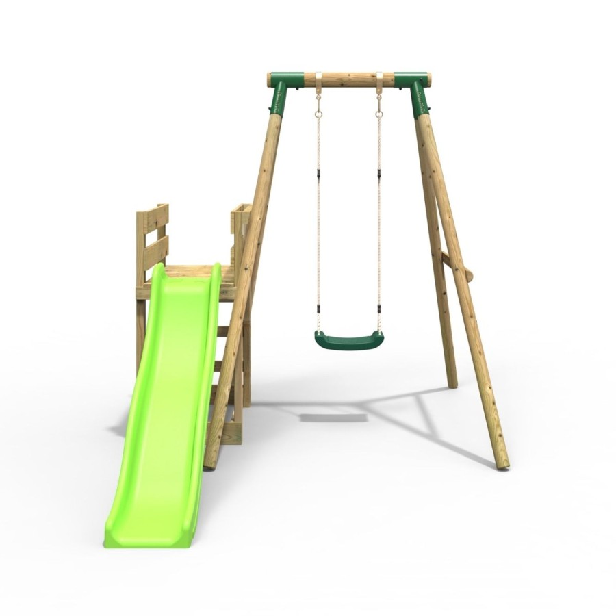 Swings OutdoorToys Swings & Slide Sets | Rebo Wooden Swing Set Plus Deck & Slide - Solar Green