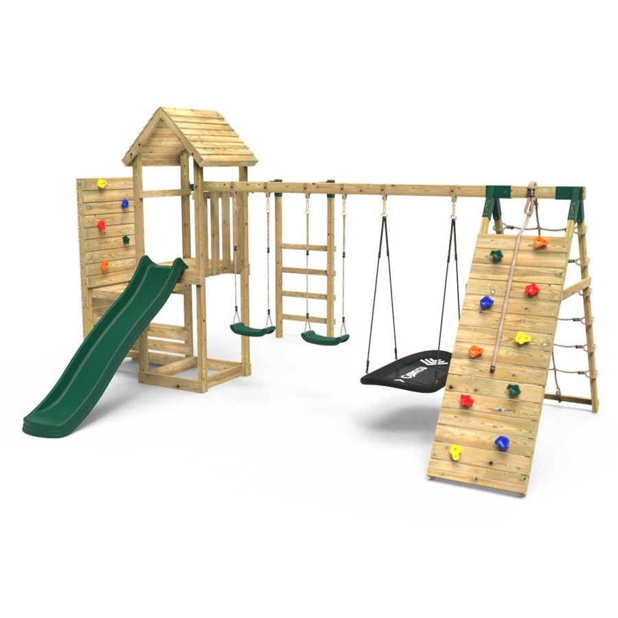 Climbing Frames OutdoorToys Climbing Frames With Rock Walls | Rebo Wooden Climbing Frame With Vertical Rock Wall, Swing Set And Slide - Pyrennes+