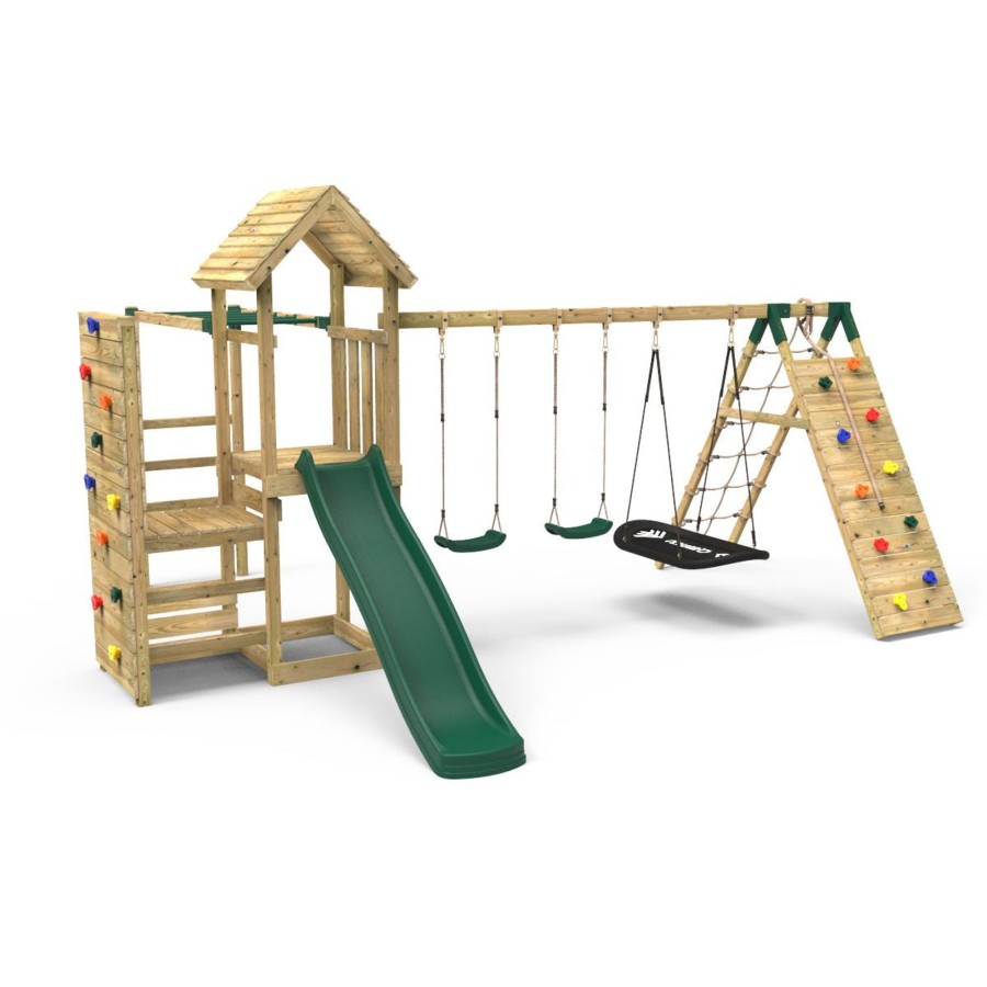 Climbing Frames OutdoorToys Climbing Frames With Rock Walls | Rebo Wooden Climbing Frame With Vertical Rock Wall, Swing Set And Slide - Pyrennes+