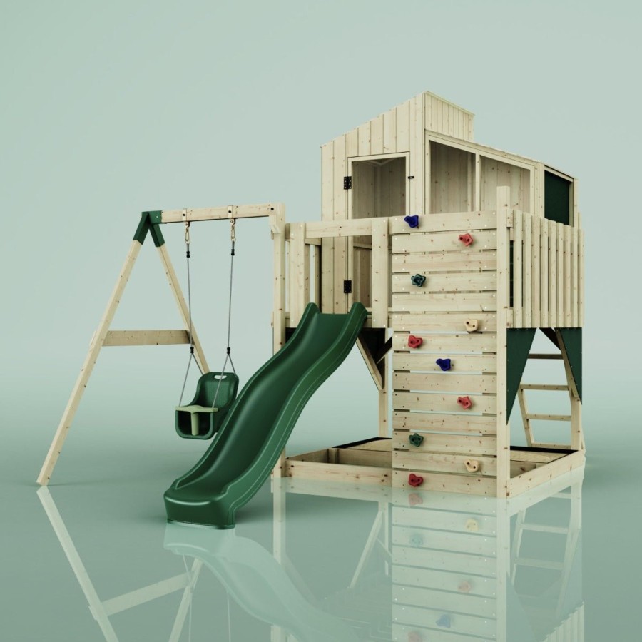 Playhouses OutdoorToys Playhouses With Slides And Swings | Polarplay Kids Climbing Tower & Playhouse - Swing Dagma Green