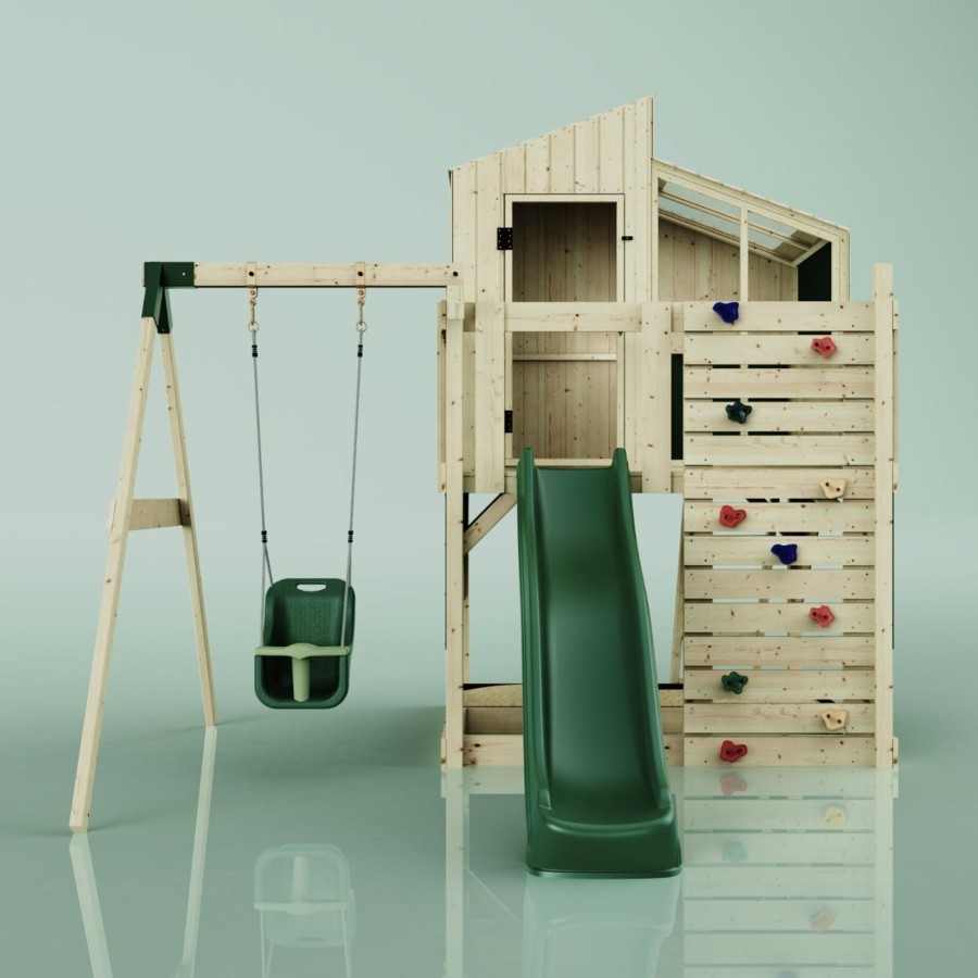 Playhouses OutdoorToys Playhouses With Slides And Swings | Polarplay Kids Climbing Tower & Playhouse - Swing Dagma Green