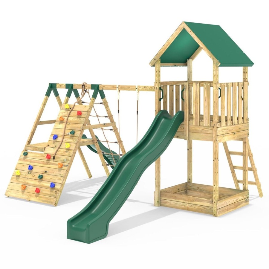 Climbing Frames OutdoorToys Climbing Frames With Rock Walls | Rebo Modular Wooden Climbing Frame Playset - Swing, Climb & Slide Wychwood