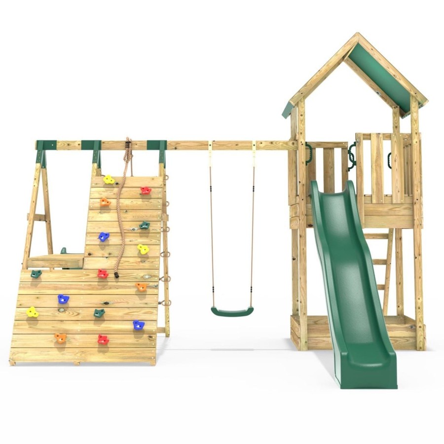 Climbing Frames OutdoorToys Climbing Frames With Rock Walls | Rebo Modular Wooden Climbing Frame Playset - Swing, Climb & Slide Wychwood