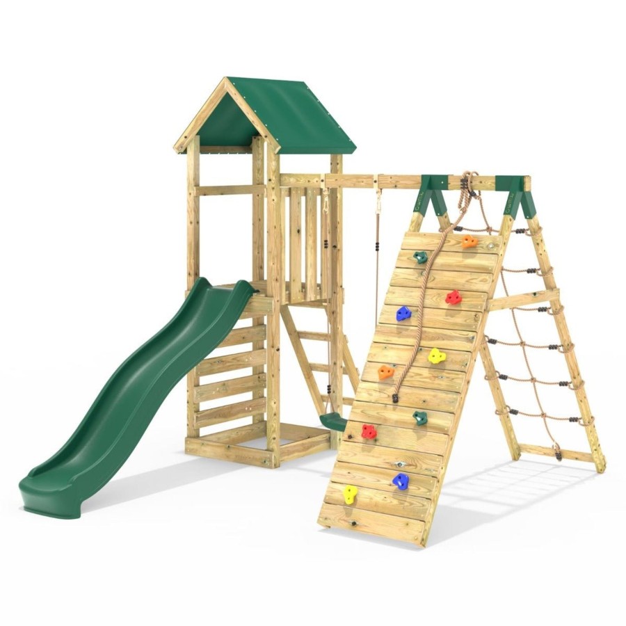 Climbing Frames OutdoorToys Climbing Frames With Rock Walls | Rebo Challenge Wooden Climbing Frame With Swings, Slide And Up & Over Climbing Wall - Bear