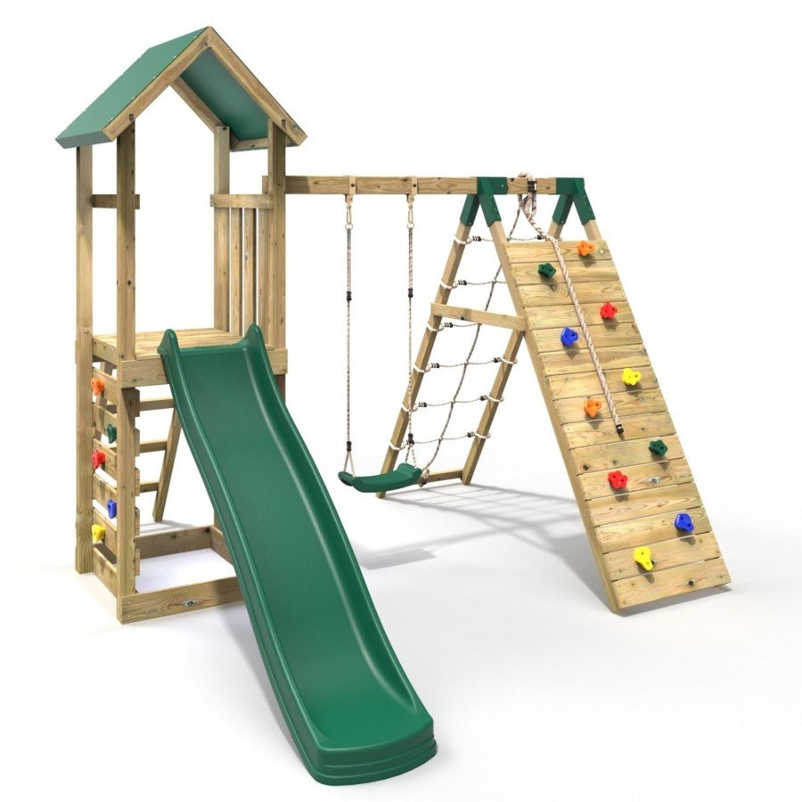 Climbing Frames OutdoorToys Climbing Frames With Rock Walls | Rebo Challenge Wooden Climbing Frame With Swings, Slide And Up & Over Climbing Wall - Bear