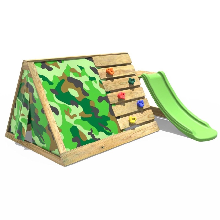 Climbing Frames OutdoorToys Pyramid Climbing Frames | Rebo Mini Wooden Climbing Pyramid Adventure Playset + Den & Slide - Camo