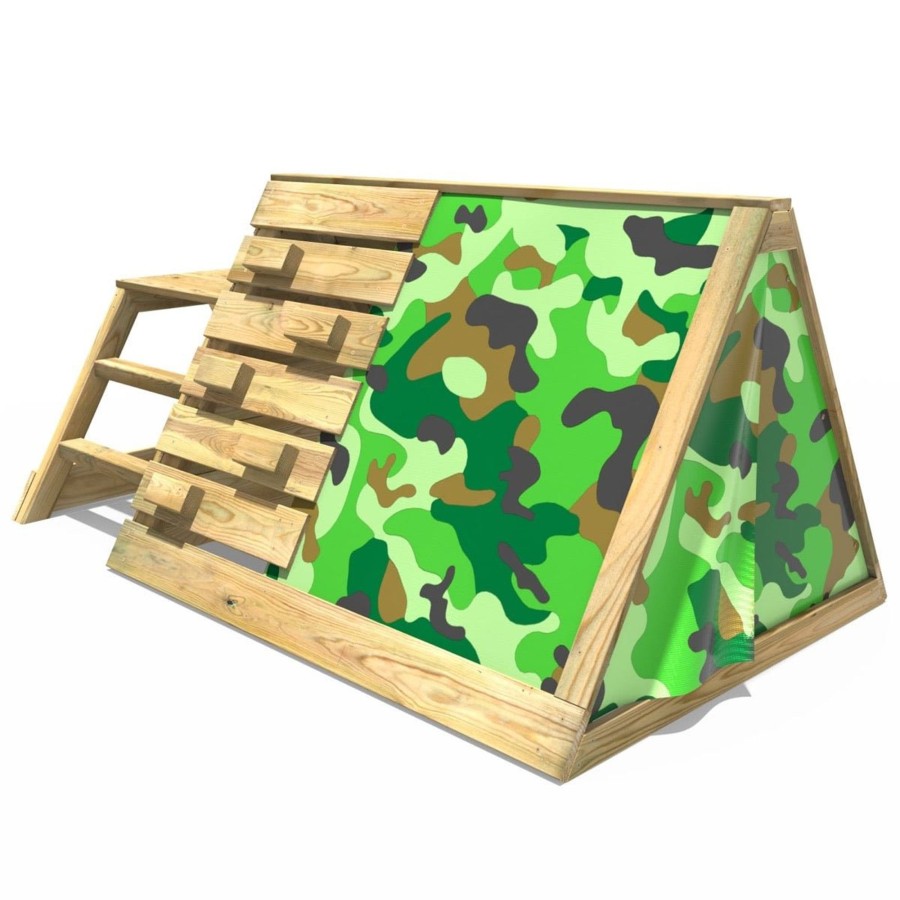 Climbing Frames OutdoorToys Pyramid Climbing Frames | Rebo Mini Wooden Climbing Pyramid Adventure Playset + Den & Slide - Camo