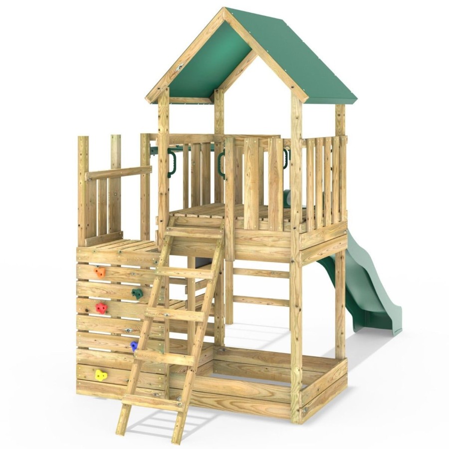 Climbing Frames OutdoorToys Climbing Frames With Rock Walls | Rebo Modular Wooden Climbing Frame Adventure Playset - M11 Stepup + Monkey Bars