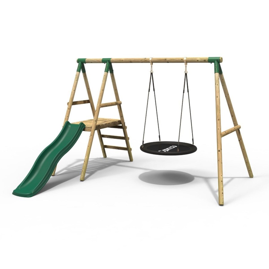 Swings OutdoorToys Swings & Slide Sets | Rebo Rosetta Wooden Swing Set With Platform And Slide