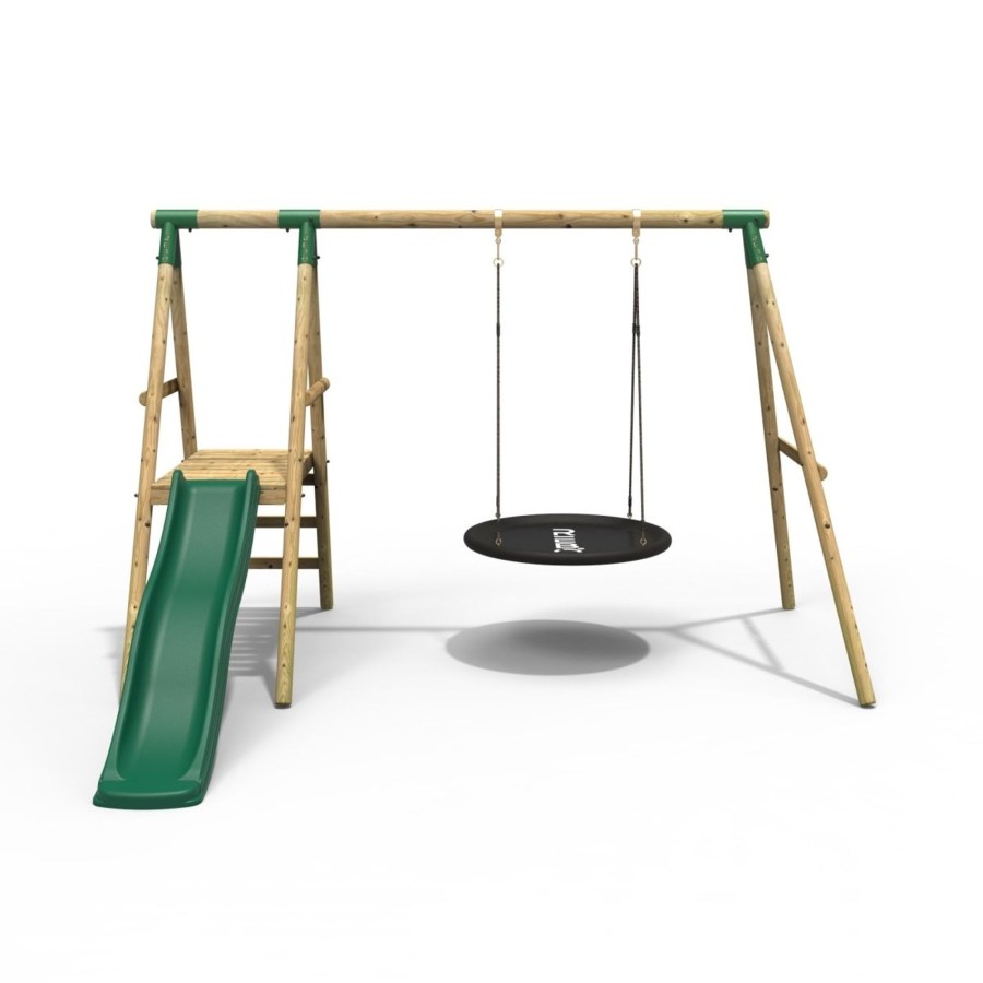 Swings OutdoorToys Swings & Slide Sets | Rebo Rosetta Wooden Swing Set With Platform And Slide